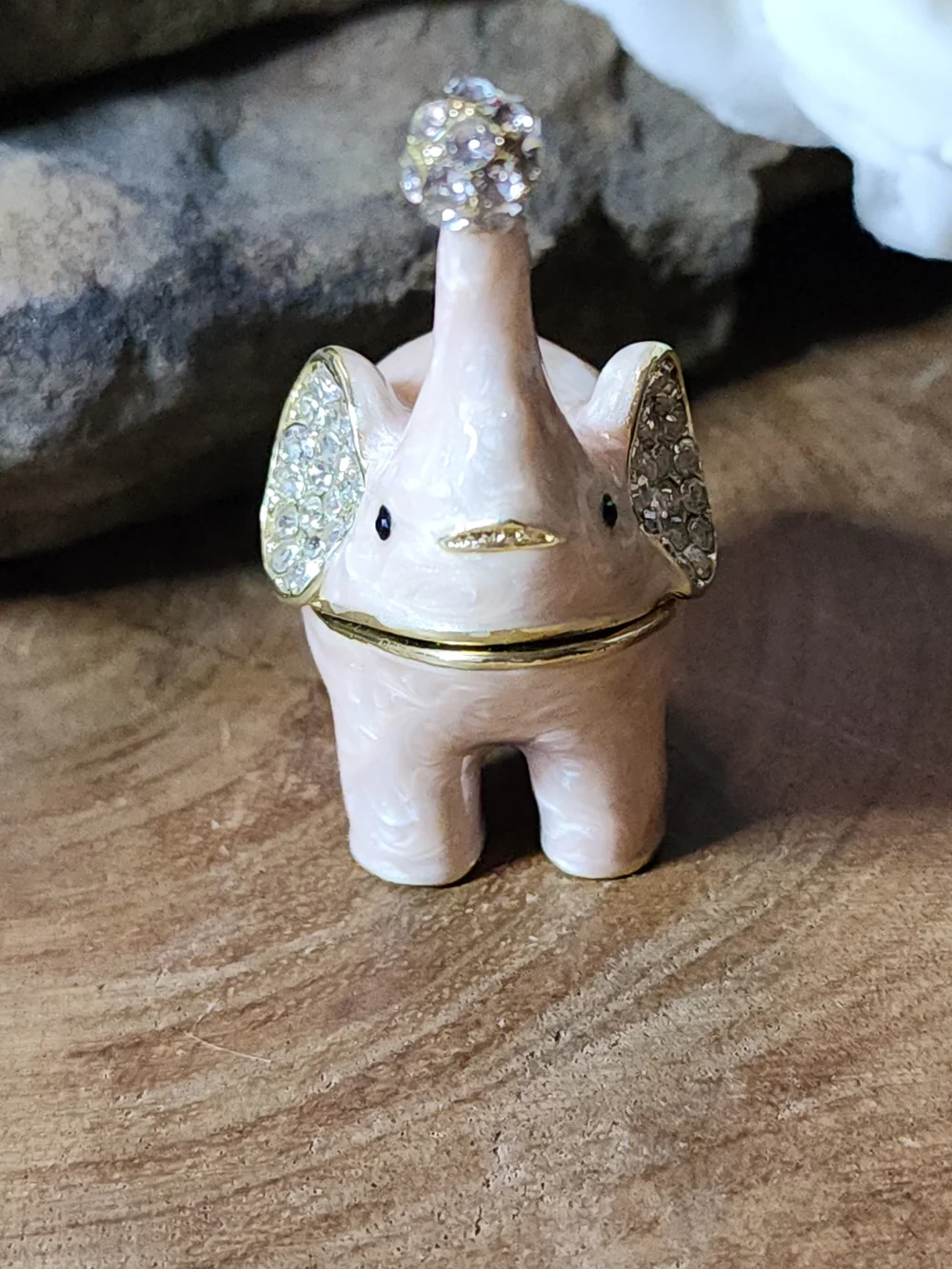 Adorable Baby Pink Elephant Enameled Jewelry Box Trinket Box